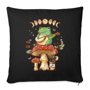 Cottagecore Aesthetic Frog avec Banjo Mushroom Art - Housse de coussin décorative 45 x 45 cm - noir - Devant