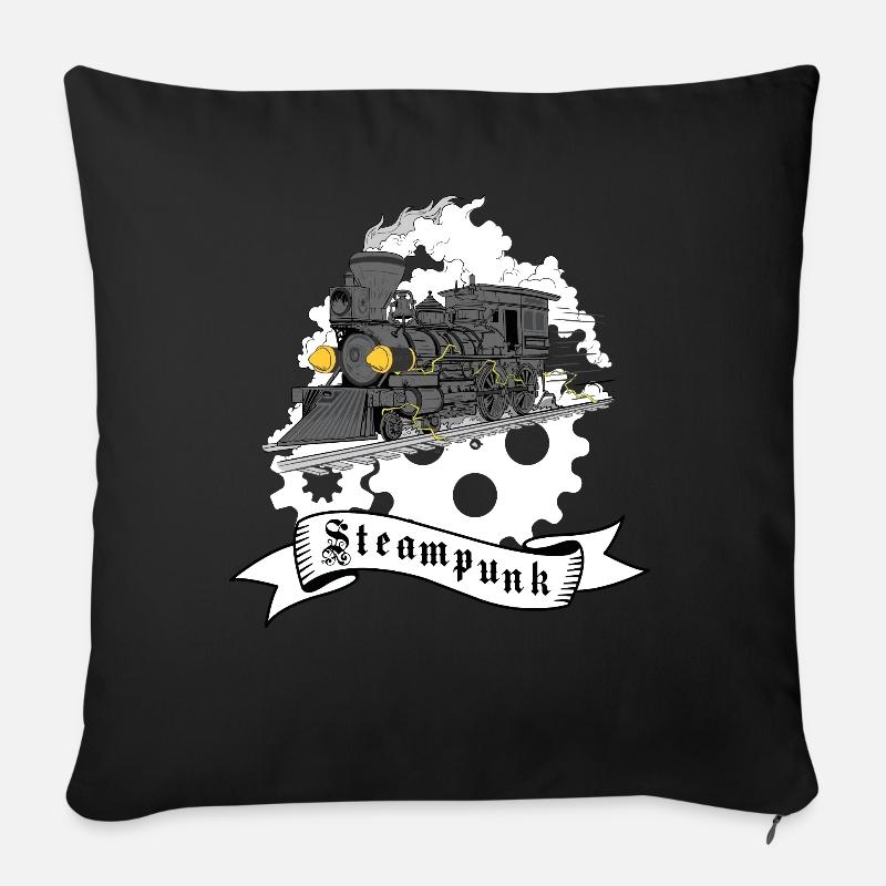 Train à vapeur Steampunk - Housse de coussin décorative 45 x 45 cm - noir