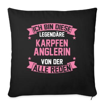 Angeln Angler Anglerin Karpfen - Sofakissenbezug 45 x 45 cm - Schwarz - Vorne