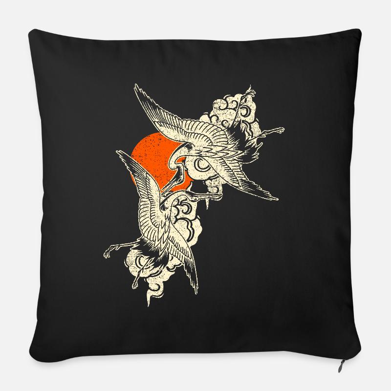 Kraniche - Japanische Kunst - Sofakissenbezug 45 x 45 cm - Schwarz