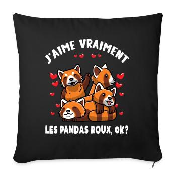Petit Panda Roux Kawaii - Housse de coussin décorative 45 x 45 cm - noir - Devant