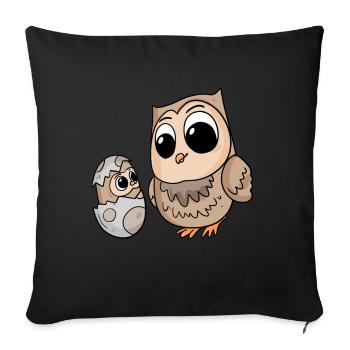 Eule mit Baby Eule - Sofakissenbezug 45 x 45 cm - Schwarz - Vorne