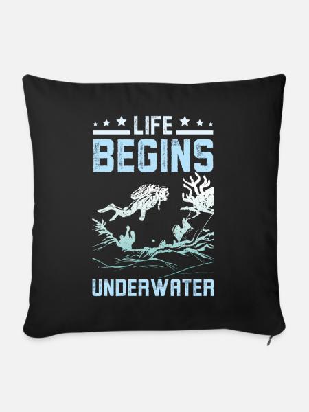 Life Begins underwater - Sofakissenbezug 45 x 45 cm - Schwarz