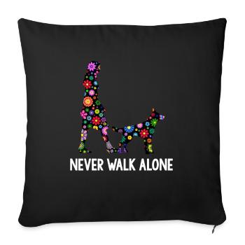 Never Walk Alone Hunde Gassi Blumen - Sofakissenbezug 45 x 45 cm - Schwarz - Vorne