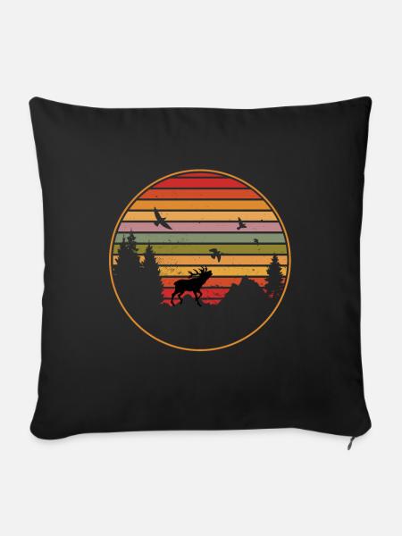 Elch Vintage Sonnenuntergang Skandinavien Elche - Sofakissenbezug 45 x 45 cm - Schwarz
