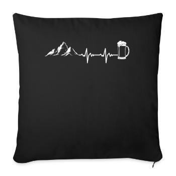 Wandern Wanderer EKG Herzschlag Berge & Bier - Sofakissenbezug 45 x 45 cm - Schwarz - Vorne