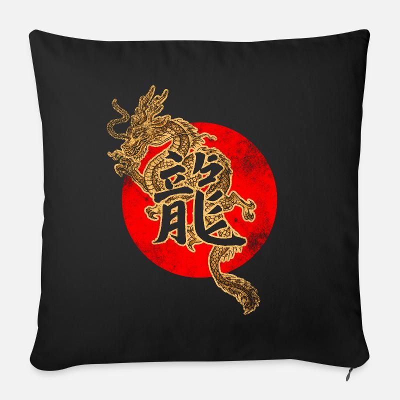 Dragon chinois - Housse de coussin décorative 45 x 45 cm - noir