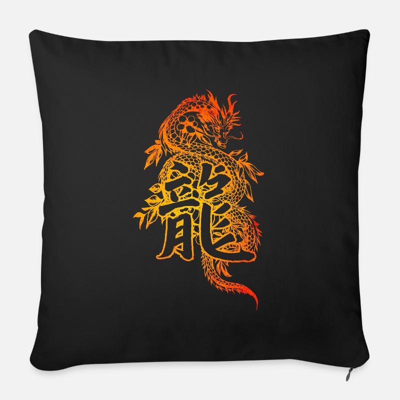 Dragon avec des caractères chinois - Housse de coussin décorative 45 x 45 cm - noir