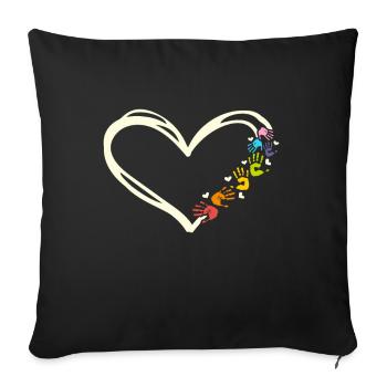 Empreintes de mains en forme de cœur d'un - Housse de coussin décorative 45 x 45 cm - noir - Devant