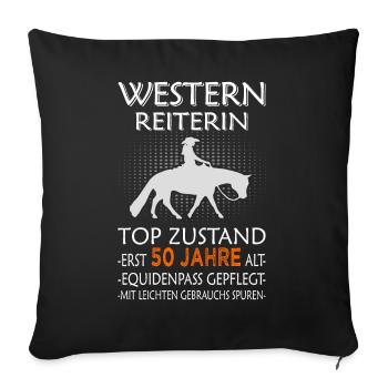 Westernreiterin & Pferd - 50. Geburtstag - Sofakissenbezug 45 x 45 cm - Schwarz - Vorne