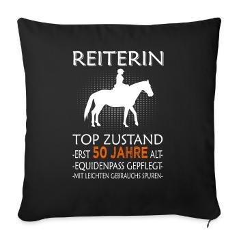 Reiterin & Pferd - 50. Geburtstag - Sofakissenbezug 45 x 45 cm - Schwarz - Vorne