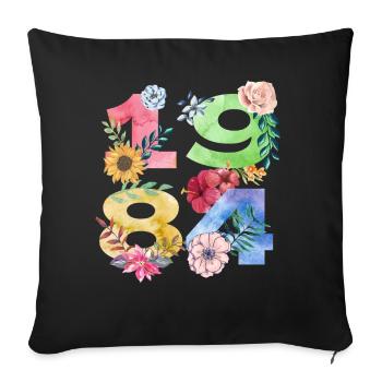 Né en 1984 Birthday Flower Design pour femmes - Housse de coussin décorative 45 x 45 cm - noir - Devant