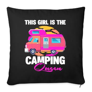Cette fille est le camping-car Camping Queen - Housse de coussin décorative 45 x 45 cm - noir - Devant