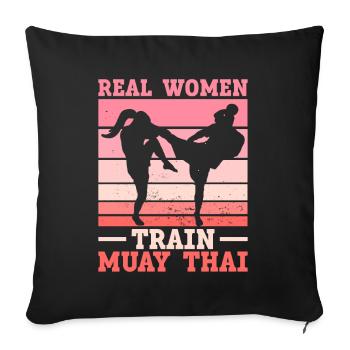 De vraies femmes s’entraînent au Muay Thai - Muay Thai - Housse de coussin décorative 45 x 45 cm - noir - Devant