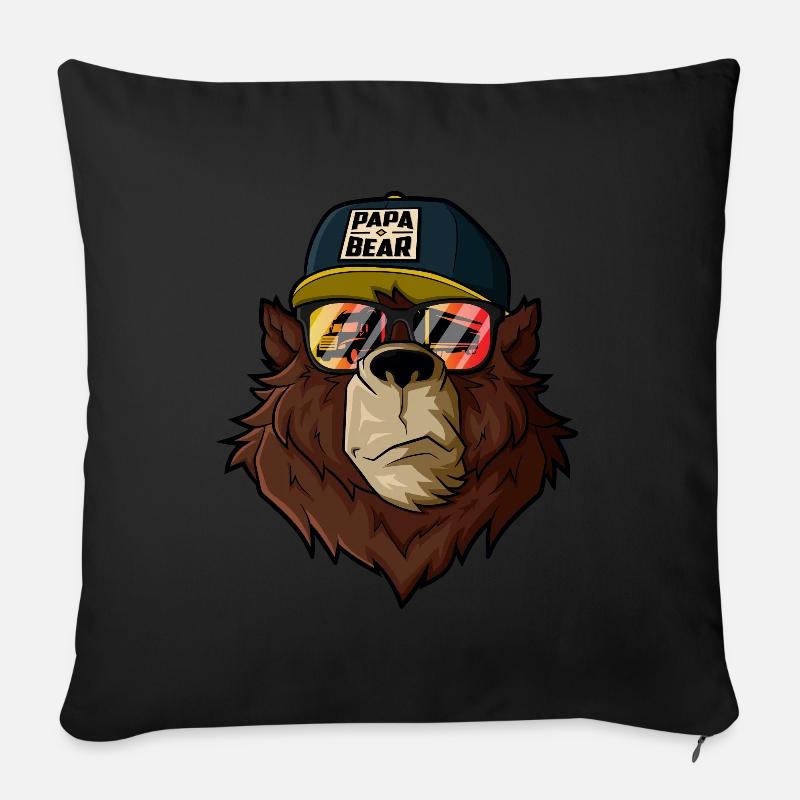 Fête des Pères PapaBear Papa Vintage Retro Trucker Bear - Housse de coussin décorative 45 x 45 cm - noir