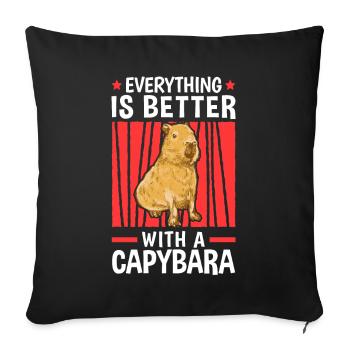 Everything is better with Capybara's capybara - Sofa pillowcase 17,3'' x 17,3'' (45 x 45 cm) - black - Front