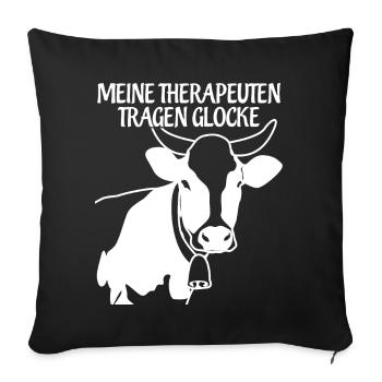 Vache Allgäu avec cloche Allgäuer - Housse de coussin décorative 45 x 45 cm - noir - Devant