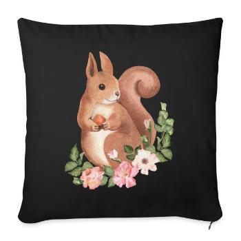 Squirrel Acorn Flower Floral - Sofa pillowcase 17,3'' x 17,3'' (45 x 45 cm) - black - Front