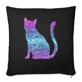 Cat Glitter Print Cat Lover Gift - Sofa pillowcase 17,3'' x 17,3'' (45 x 45 cm) - black - Front