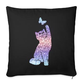 Cat Glitter Print Cat Lover Gift - Sofa pillowcase 17,3'' x 17,3'' (45 x 45 cm) - black - Front