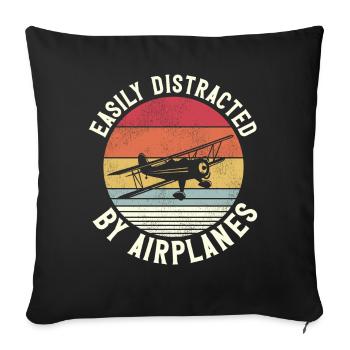 Pilote d’avion Vintage Biplane - Housse de coussin décorative 45 x 45 cm - noir - Devant
