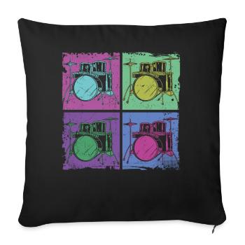 Drummer Drum Set 80S 90S Retro - Sofakissenbezug 45 x 45 cm - Schwarz - Vorne