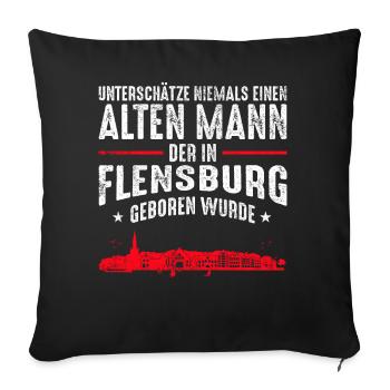 Flensburg Stadt Skyline | Alter Mann Flensburger - Sofakissenbezug 45 x 45 cm - Schwarz - Vorne