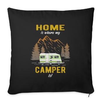 Home is where my Camper is Caravan Camping - Sofa pillowcase 17,3'' x 17,3'' (45 x 45 cm) - black - Front