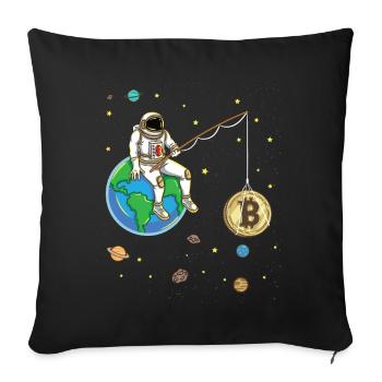 Un astronaute pêche Bitcoin Moon Crypto-monnaie - Housse de coussin décorative 45 x 45 cm - noir - Devant
