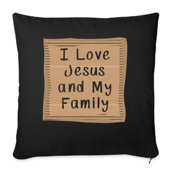 J’aime Jésus et ma famille - Housse de coussin décorative 45 x 45 cm - noir - Devant