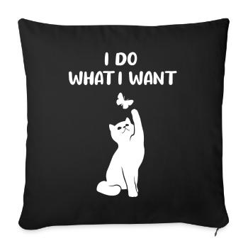 Chat et papillon Drôle de dicton Cadeau - Housse de coussin décorative 45 x 45 cm - noir - Devant