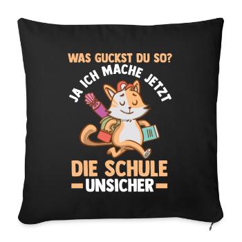 Schulkind Katze Schüler Schulanfang Einschulung - Sofakissenbezug 45 x 45 cm - Schwarz - Vorne
