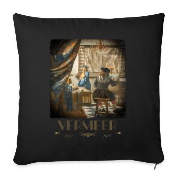 Jan Vermeer Die Malkunst Gemälde Coole Kunst - Sofakissenbezug 45 x 45 cm - Schwarz - Vorne