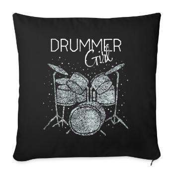 Batteur Fille Schlagzeugerin Trommlerin - Housse de coussin décorative 45 x 45 cm - noir - Devant
