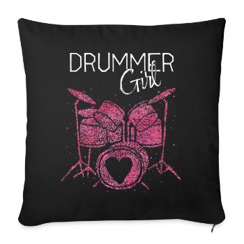Batteur Girl Schlagzeugerin Drumming - Housse de coussin décorative 45 x 45 cm - noir - Devant