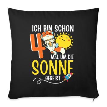 Süßer Fuchs Astronaut 4. Geburtstag Sonne Rakete - Sofakissenbezug 45 x 45 cm - Schwarz - Vorne