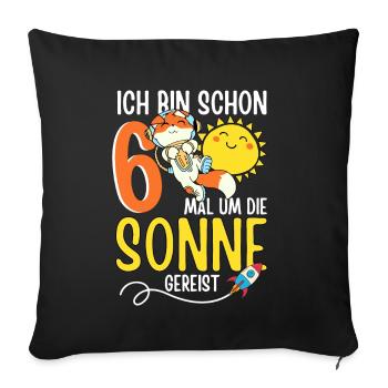 Süßer Fuchs Astronaut 6. Geburtstag Sonne Rakete - Sofakissenbezug 45 x 45 cm - Schwarz - Vorne
