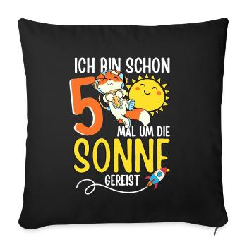 Süßer Fuchs Astronaut 5. Geburtstag Sonne Rakete - Sofakissenbezug 45 x 45 cm - Schwarz - Vorne