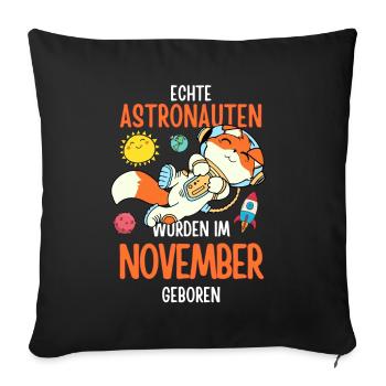 Im November geboren - Fuchs Astronaut im Weltall - Sofakissenbezug 45 x 45 cm - Schwarz - Vorne