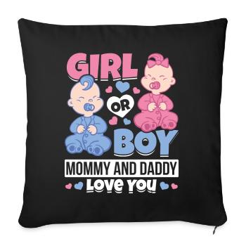 Fille ou garçon maman et papa t'aiment bébé - Housse de coussin décorative 45 x 45 cm - noir - Devant