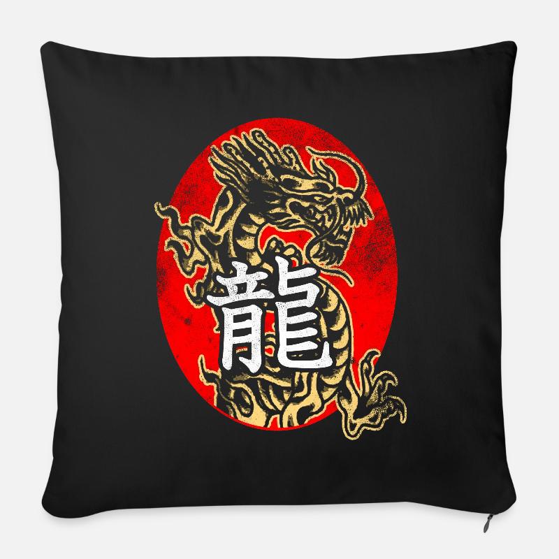 Drache mit chinesischen Schriftzeichen - Sofakissenbezug 45 x 45 cm - Schwarz