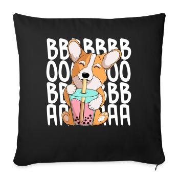 mignon kawaii corgi boire du thé boba - Housse de coussin décorative 45 x 45 cm - noir - Devant