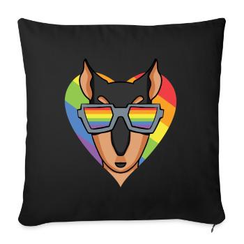 LGBT Hund Dobermann Regenbogen - Sofakissenbezug 45 x 45 cm - Schwarz - Vorne
