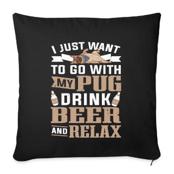 Propriétaire de chien carlin Je veux juste aller avec mon carlin - Housse de coussin décorative 45 x 45 cm - noir - Devant