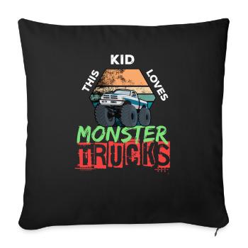 Monster Truck Big Tire Enfant Amour I Cadeau - Housse de coussin décorative 45 x 45 cm - noir - Devant