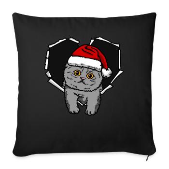 Torn Hole Cracked Cat Christmas Cap - Sofa pillowcase 17,3'' x 17,3'' (45 x 45 cm) - black - Front