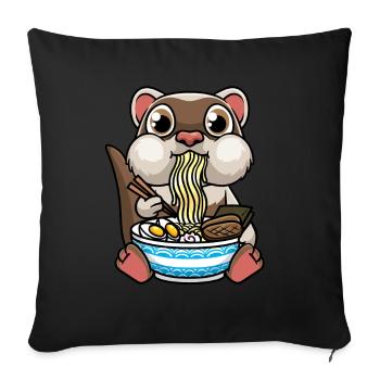 Ferret Eats Ramen Noodles Anime Kawaii - Sofa pillowcase 17,3'' x 17,3'' (45 x 45 cm) - black - Front