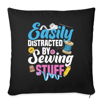Buttons For Sewing Machine Needle Quilting Yarn Th - Sofa pillowcase 17,3'' x 17,3'' (45 x 45 cm) - black - Front