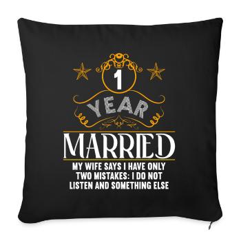 1 an marié seulement 2 erreurs 1.Anniversaire de mariage - Housse de coussin décorative 45 x 45 cm - noir - Devant
