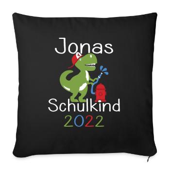 Jonas 2022 T-Rex Einschulung Erstklässler 2022 - Sofakissenbezug 45 x 45 cm - Schwarz - Vorne